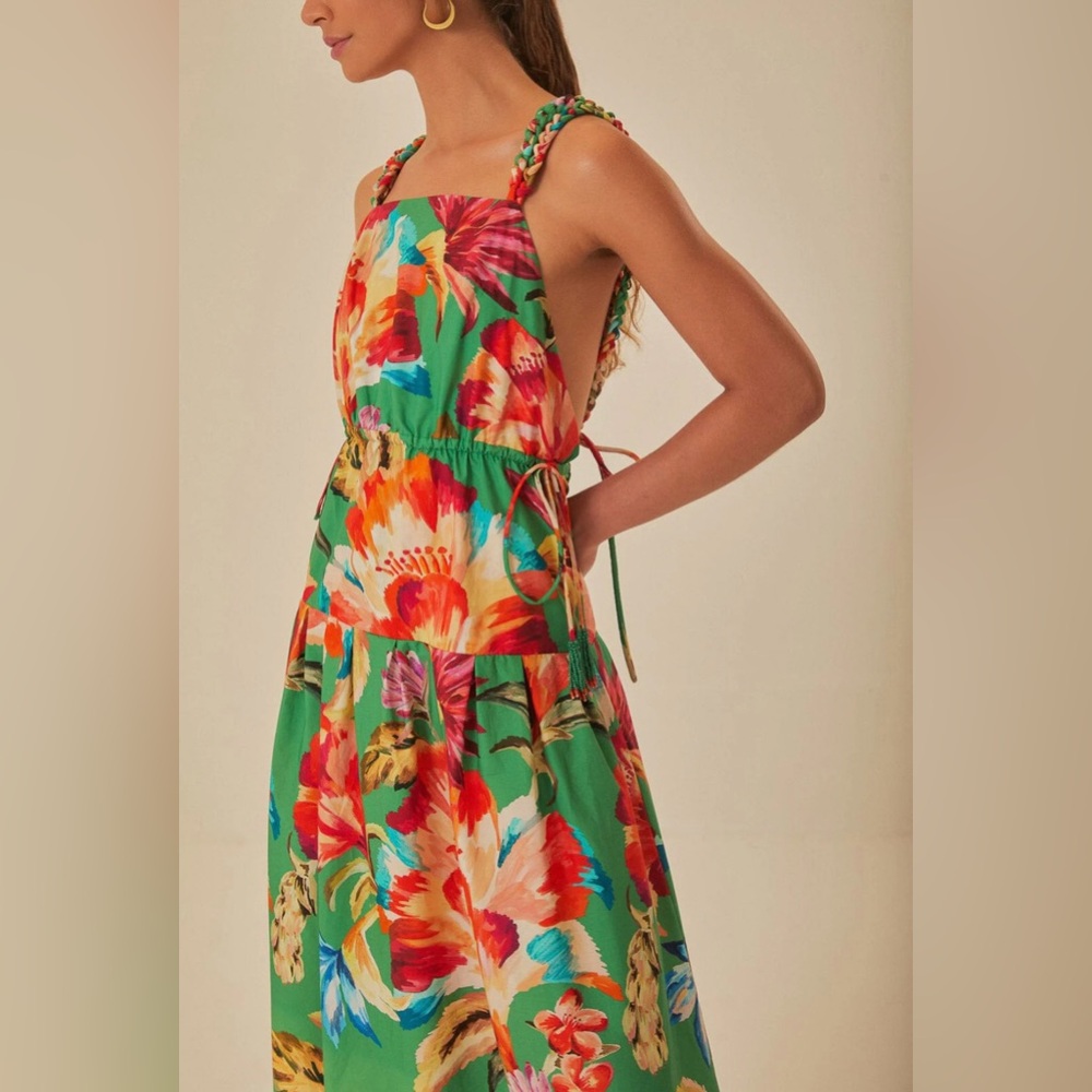 Farm Rio Green Tropicart Sleeveless Midi Dress *NWT*